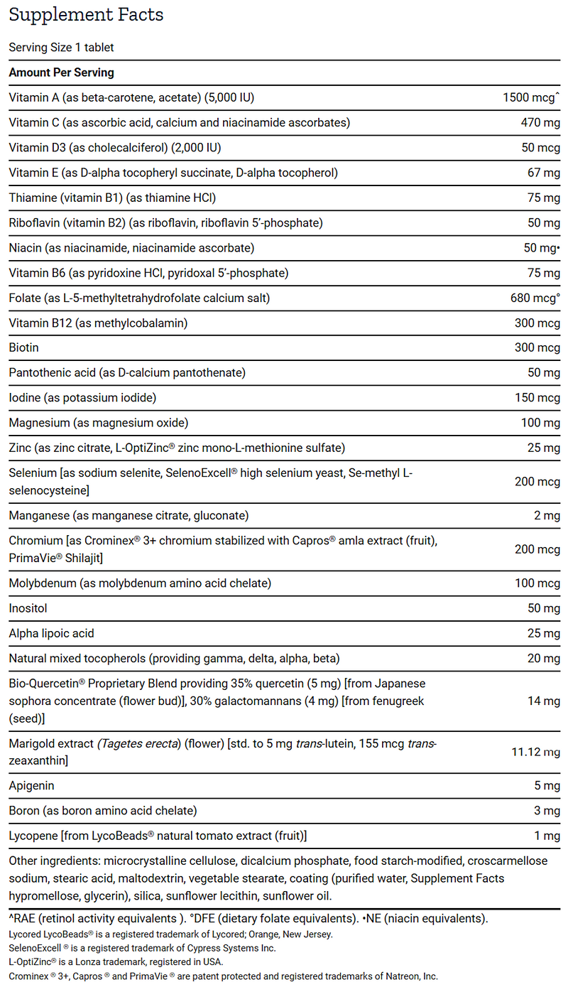 one-per-day multivitamin (life extension) supplement facts