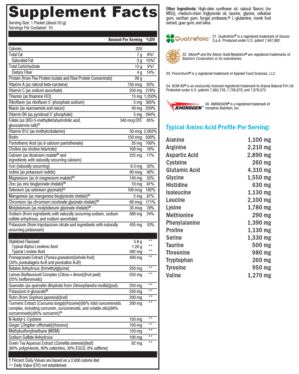 OptiCleanse® GHI Vanilla Delight Sugar & Stevia-Free Supplement Facts Label