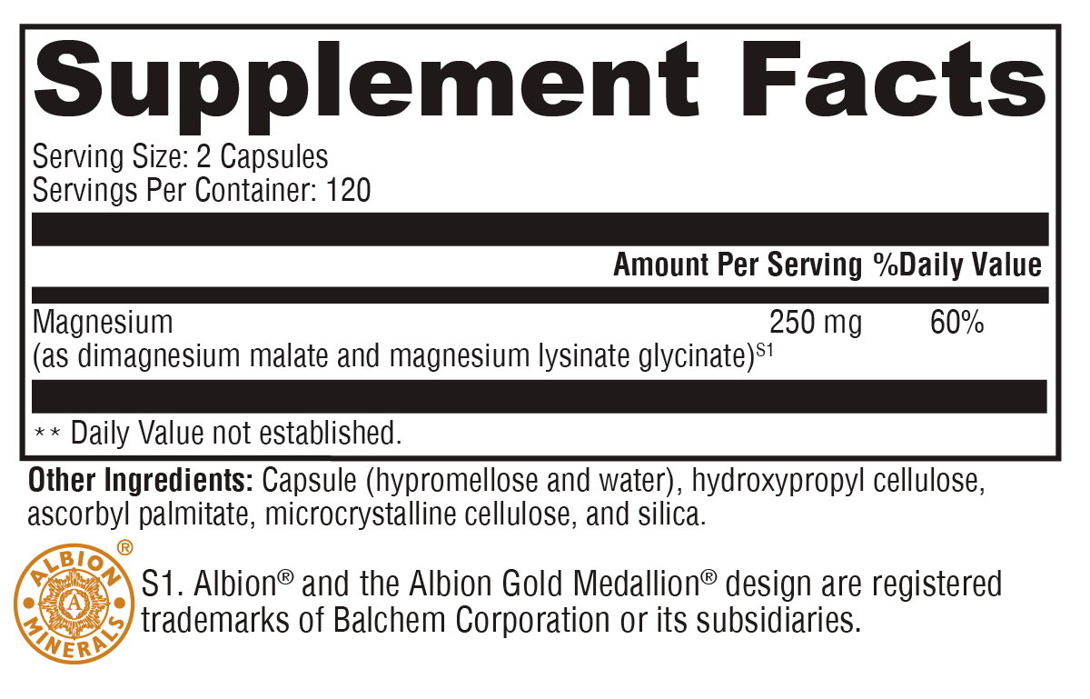 OptiMag® 125 Supplement Facts Label