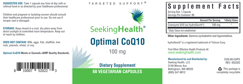 Optimal CoQ10 Seeking Health Label