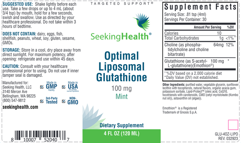 Optimal Liposomal Glutathione Mint Seeking Health Label