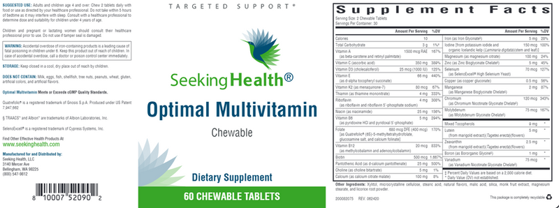 Optimal Multivitamin Chewable Seeking Health Label
