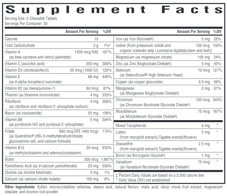 Optimal Multivitamin Chewable Seeking Health supplement facts