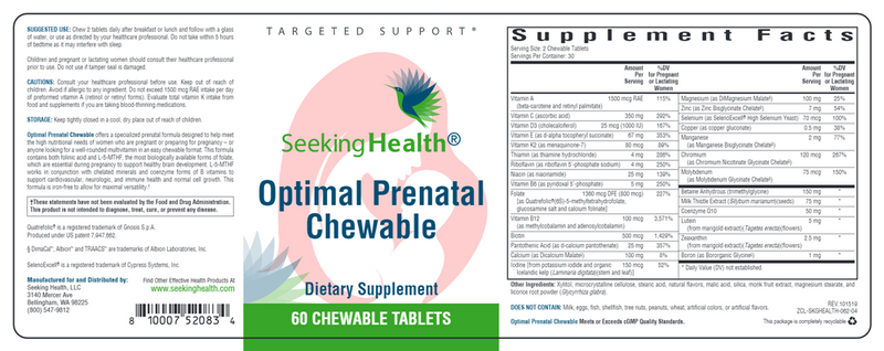 Optimal Prenatal Chewable Seeking Health Label