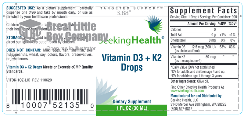 Optimal Vitamin D3 + K2 Drops Seeking Health Label