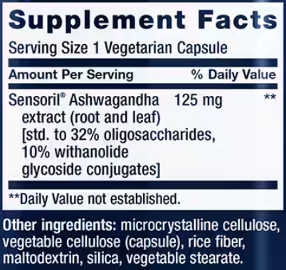 optimized ashwagandha (life extension) supplement facts