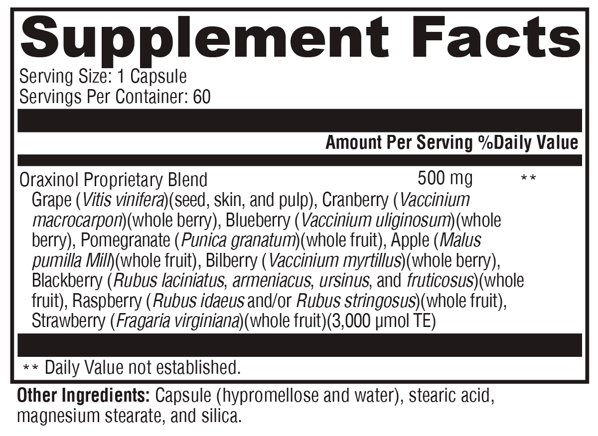 Oraxinol™ Supplement Facts Label
