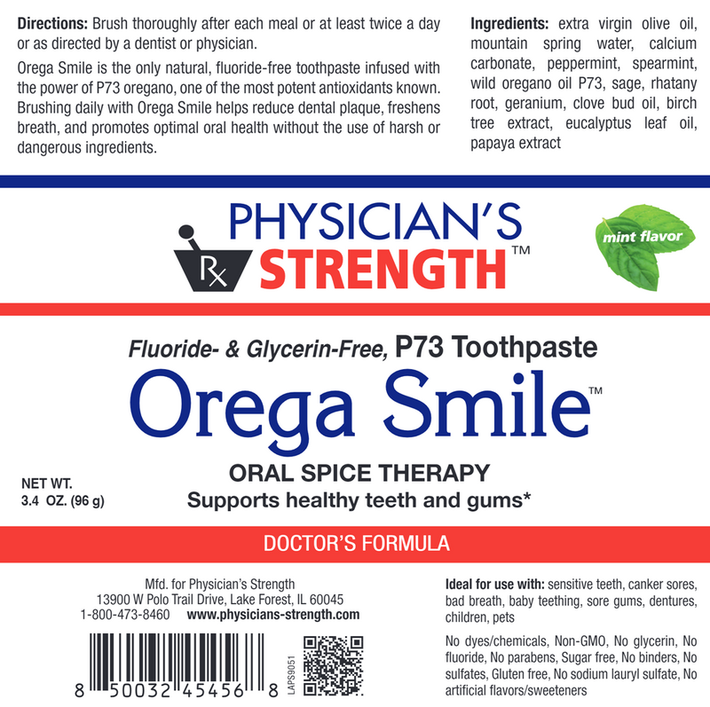 OregaSmile Toothpaste (Physicians Strength) Label