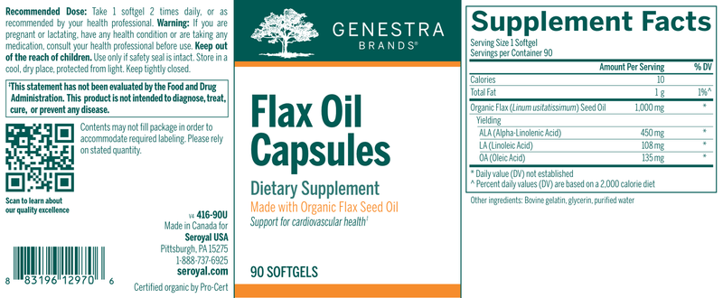 Organic Flax Oil Capsules label Genestra