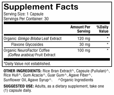 Organic Ginkgo Biloba Supplement Facts Label