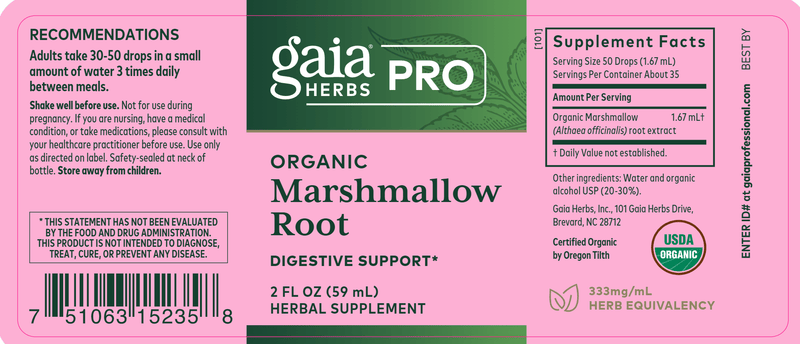 Organic Marshmallow Root (Gaia Herbs Professional Solutions) Label