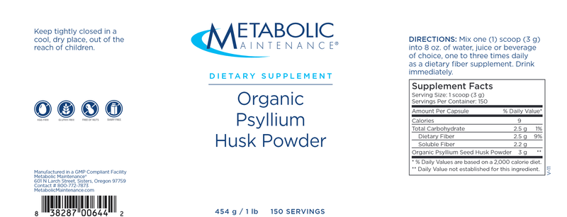 Organic Psyllium Husk Powder (Metabolic Maintenance) label