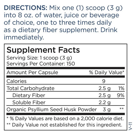 Organic Psyllium Husk Powder (Metabolic Maintenance) supplement facts