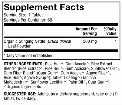 BACKORDER ONLY - Organic Stinging Nettle Supplement Facts Label