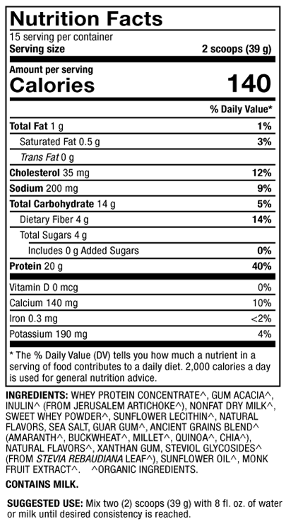 Organic Whey Protein - Vanilla Supplement Facts Label
