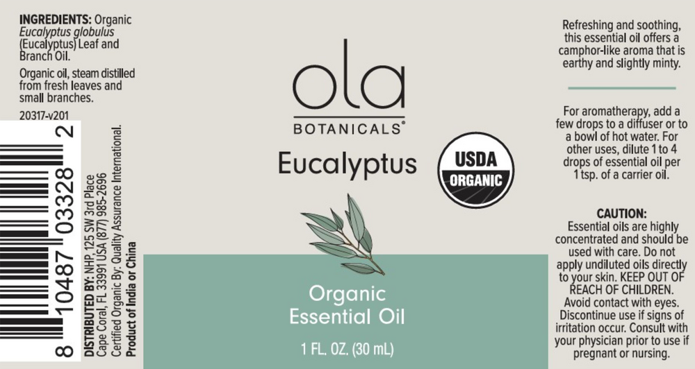 Organic Eucalyptus Essential Oil Supplement Facts Label
