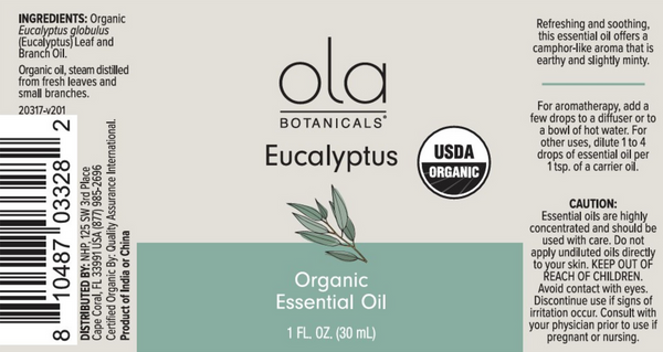 Organic Eucalyptus Essential Oil Supplement Facts Label