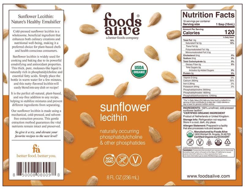 sunflower lecithin liquid (foods alive) label