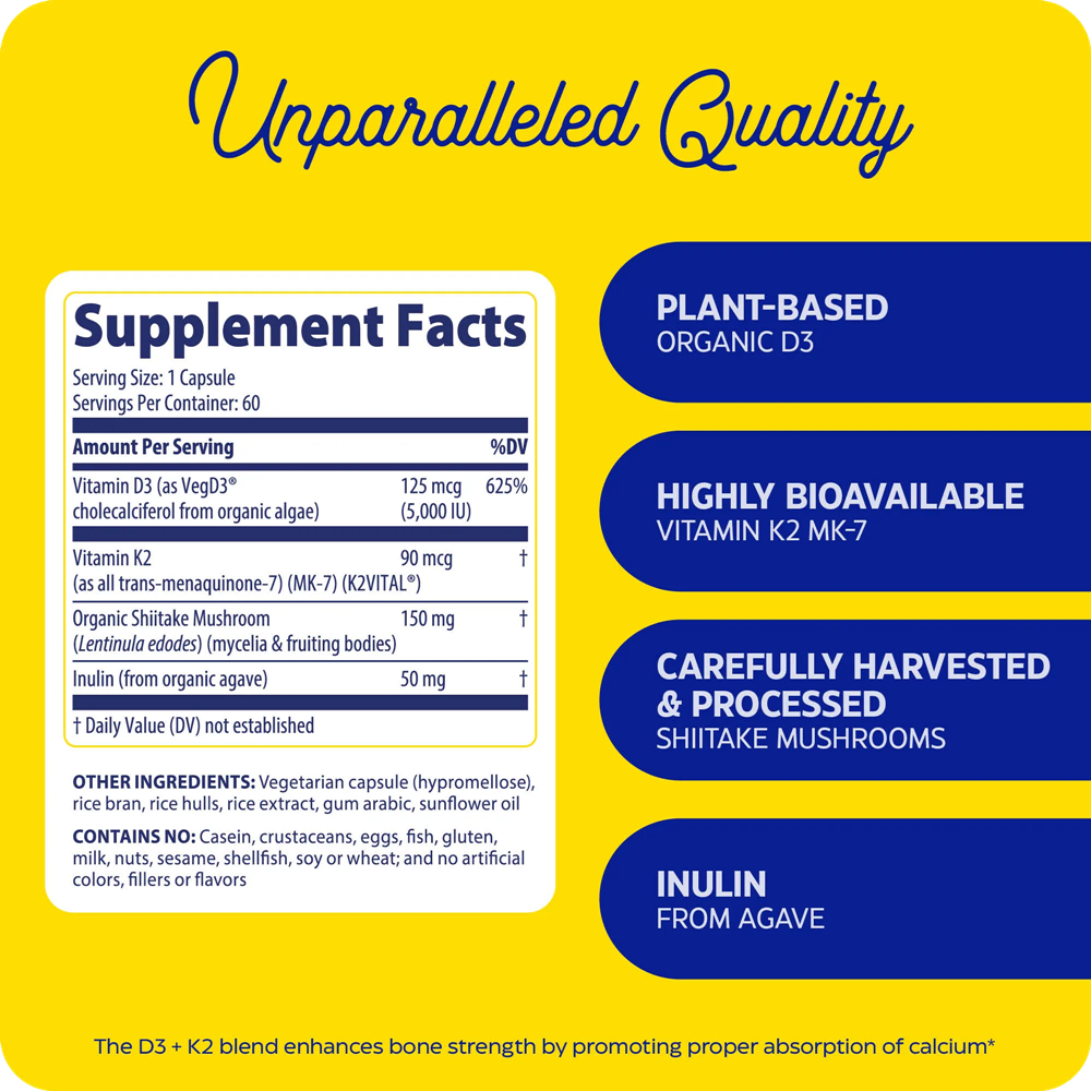 Organic Vitamin D3 + K2 Supplement Facts Label