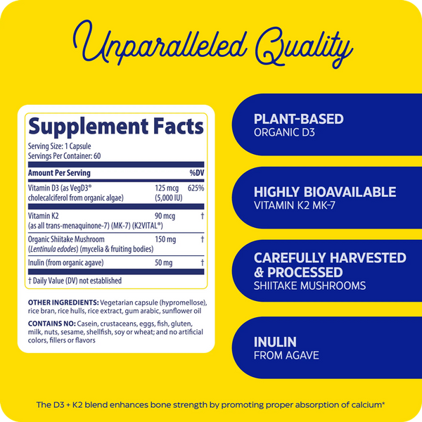 Organic Vitamin D3 + K2 Supplement Facts Label