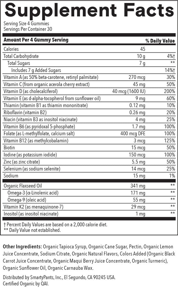 organics men's complete (smartypants vitamins) supplement facts