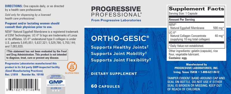 Ortho-Gesic (Progressive Labs) 60ct Label