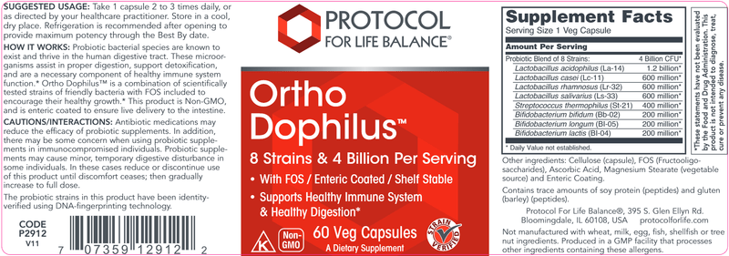 Ortho Dophilus (Protocol for Life Balance) Label