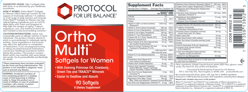 Ortho Multi Softgels for Women (Protocol for Life Balance) Label