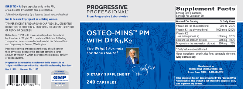 Osteo-Mins PM with D and K1, K2 (Progressive Labs) Label