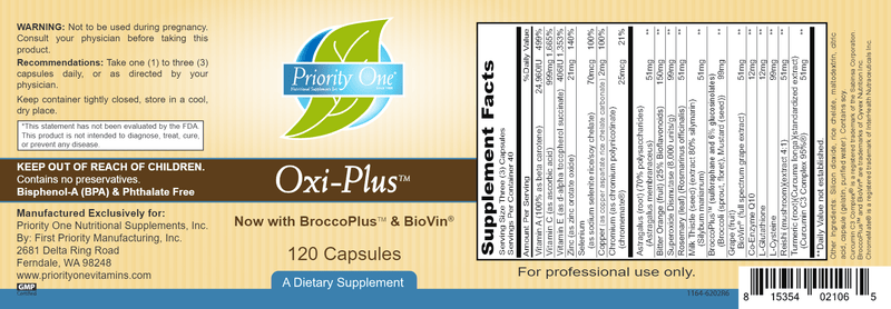 Oxi Plus (Priority One Vitamins) label