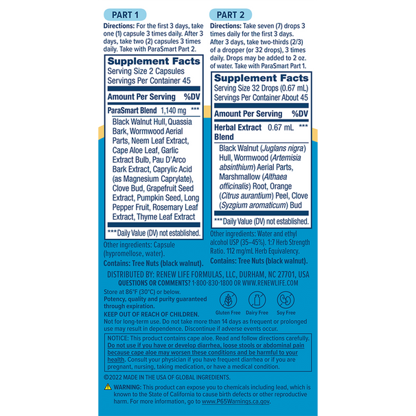 para smart 15 day program (renew life) supplement facts