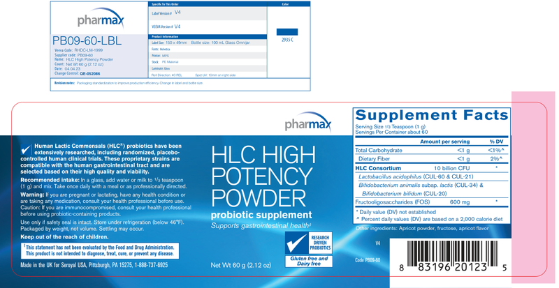 HLC High Potency Powder (Pharmax) Label