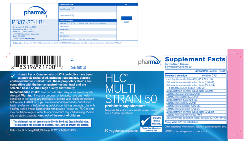HLC Multistrain 50 (Pharmax) Label