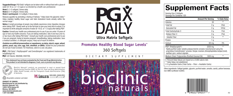 PGX Daily Ultra Matrix (Bioclinic Naturals) 360ct Label