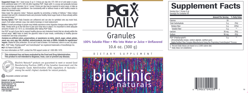 PGX Granules (Bioclinic Naturals) 10.6oz Label