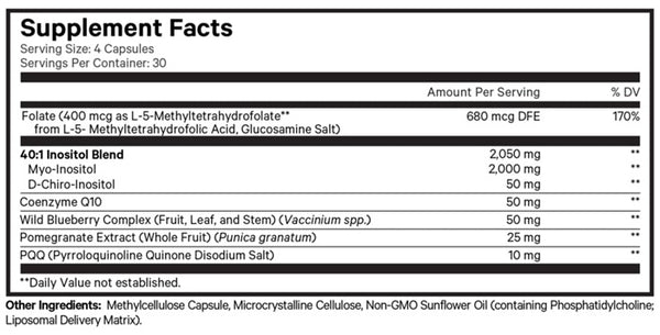 PQQ Ovarian Harmony+ Supplement Facts Label