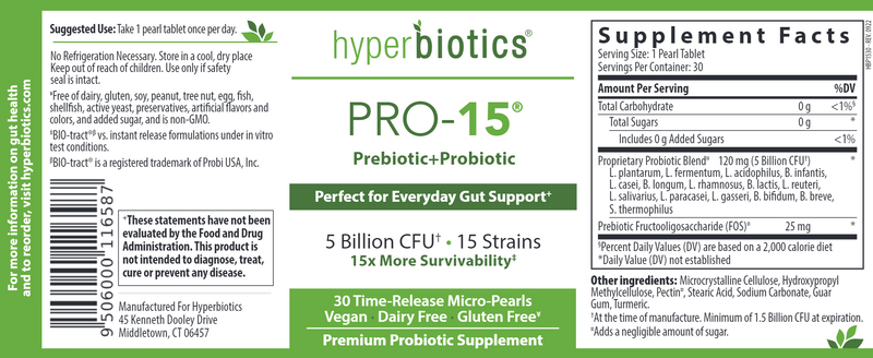 PRO-15 30ct (Hyperbiotics) label