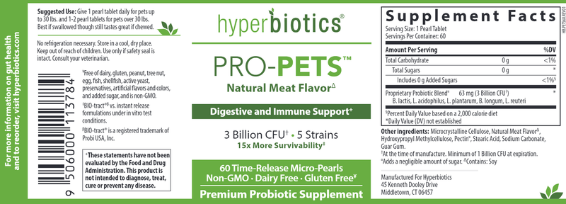 PRO-Pets (Hyperbiotics) label