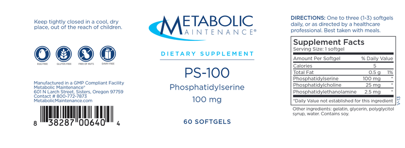 PS-100 100 mg (Metabolic Maintenance) label