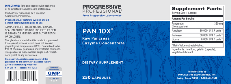 Pan 10X (Progressive Labs) 250ct Label