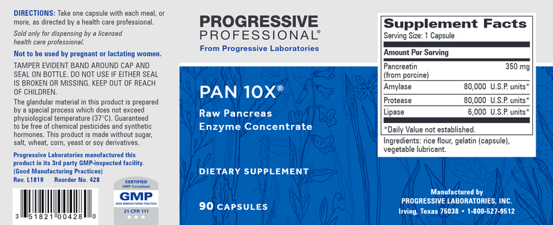 Pan 10X (Progressive Labs) 90ct Label