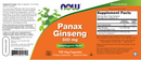 panax ginseng extract (now foods) label