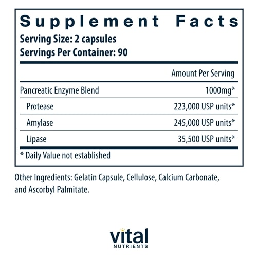 Pancreatic Enzymes 1000mg Vital Nutrients supplements