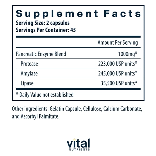 Pancreatic Enzymes 1000mg Supplement Facts Label