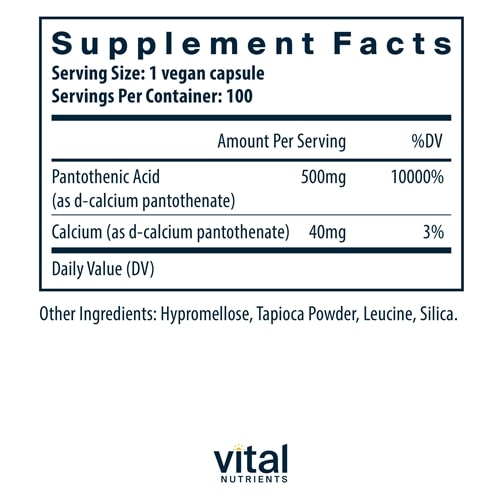 Pantothenic Acid 500 mg Vital Nutrients supplements