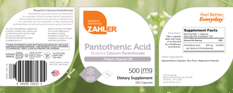 Pantothenic Acid (Advanced Nutrition by Zahler) Label