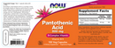 pantothenic acid 500 mg (now foods) label