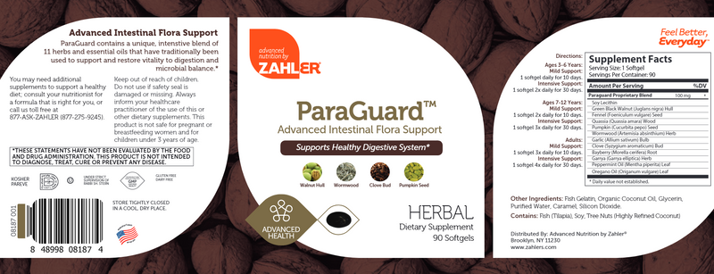 Paraguard Softgels (Advanced Nutrition by Zahler) Label