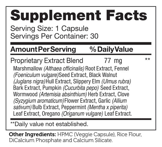 Paraguard Capsules Supplement Facts Label