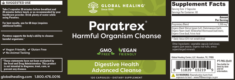Paratrex Harmful Organism Cleanse (Global Healing) Label
